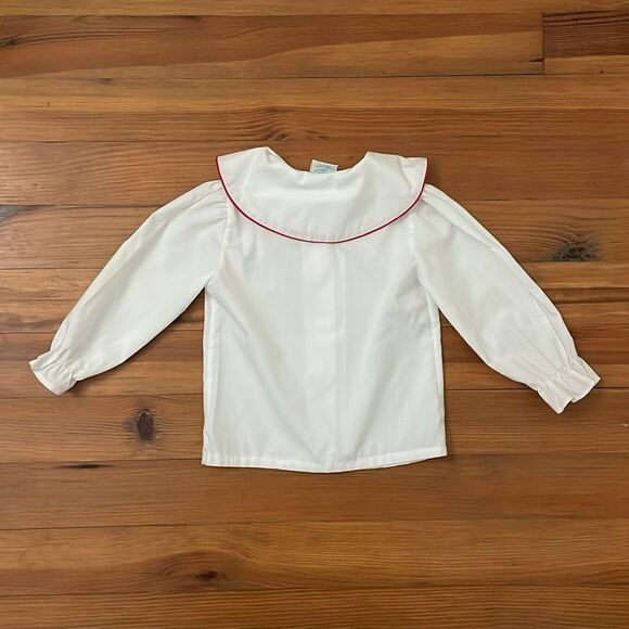 Royal Heir Vintage White Blouse Top Girls Size 4T Peter Pan Collar Red Trim USA - Picture 5 of 8
